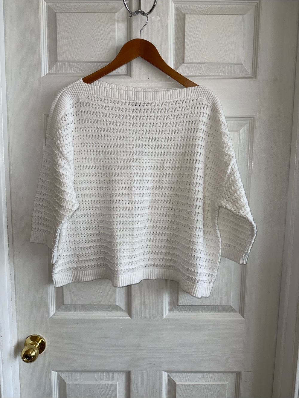 Ann Taylor Cream Openwork Knit Scoop Neck Sweater